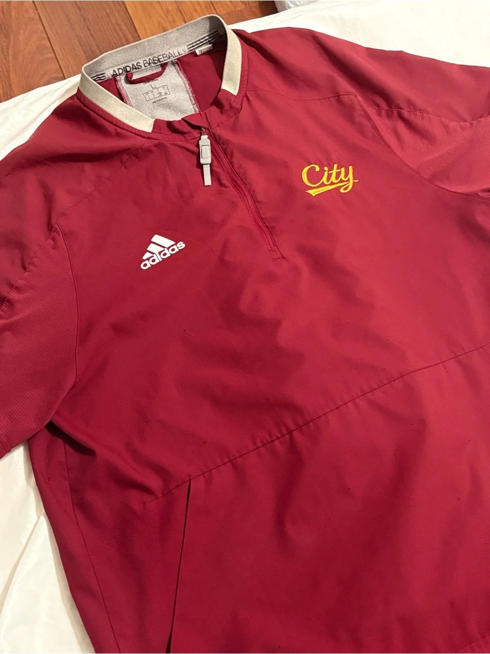 Adidas Baseball Burgundy Maroon Short Sleeve 1/4 Zip Pullover Jacket Size L